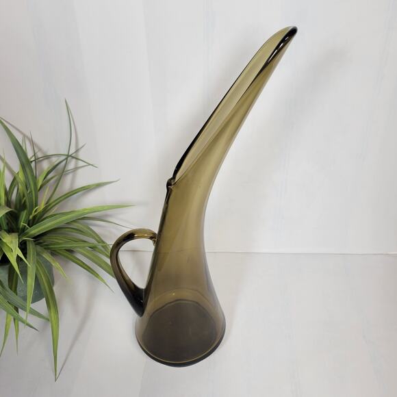 Mid Century Modern Art Glass Kanawha Ewer Vase Smoke Stress Pitcher - Picture 4 of 5